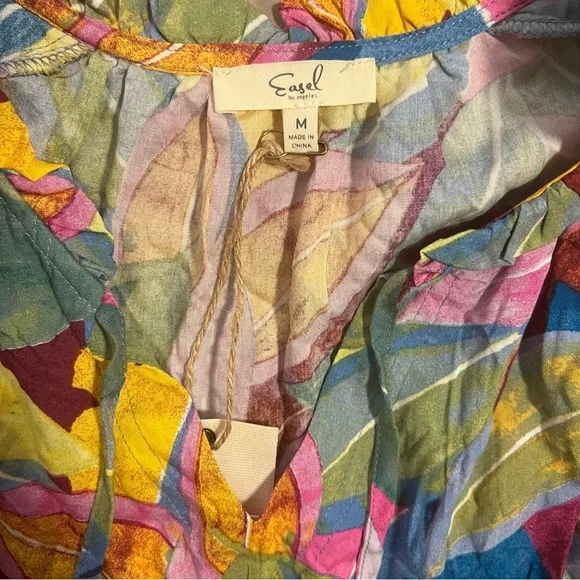 Easel Multicolor Leaf Print Blouse - Picture 2 of 6